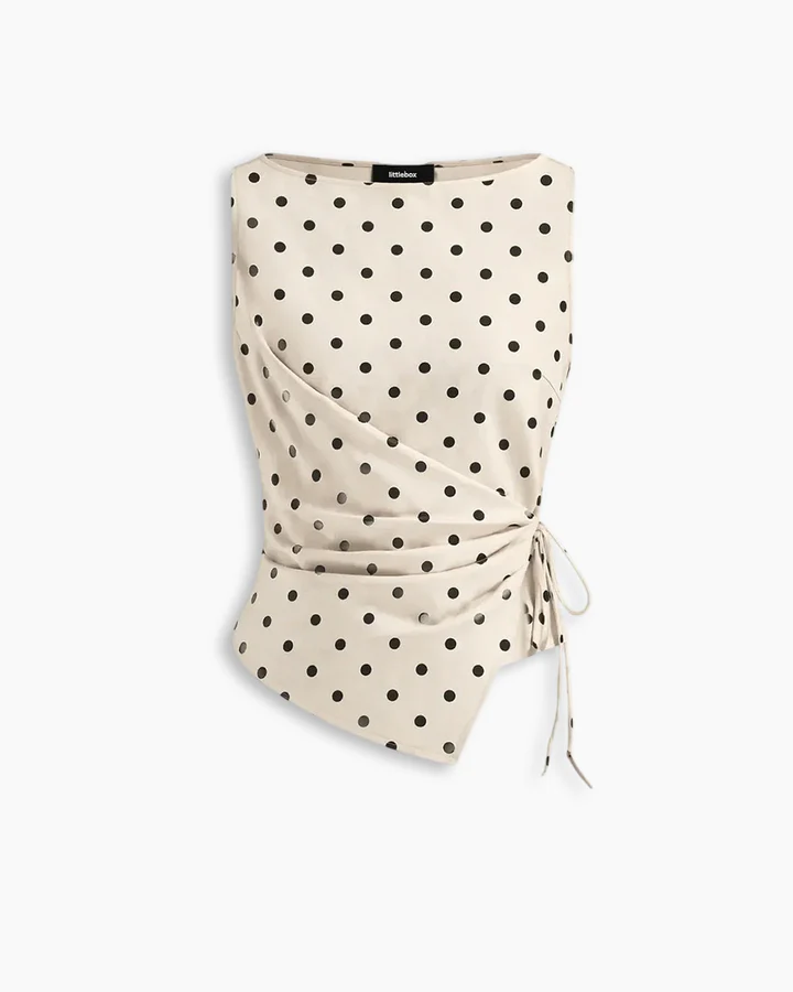 Polka Dot Wrap Sleeveless Top
