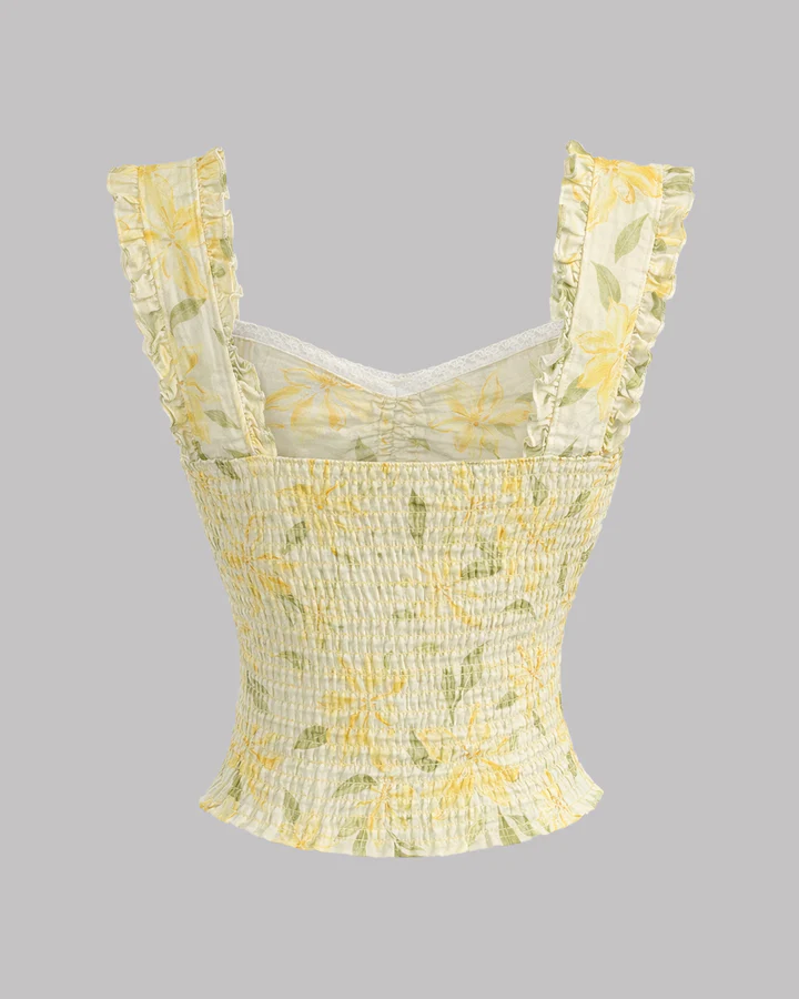 Floral Sleeveless Crop Top With Bow - Image 3