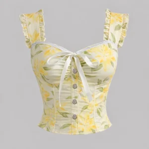 Floral Sleeveless Crop Top With Bow